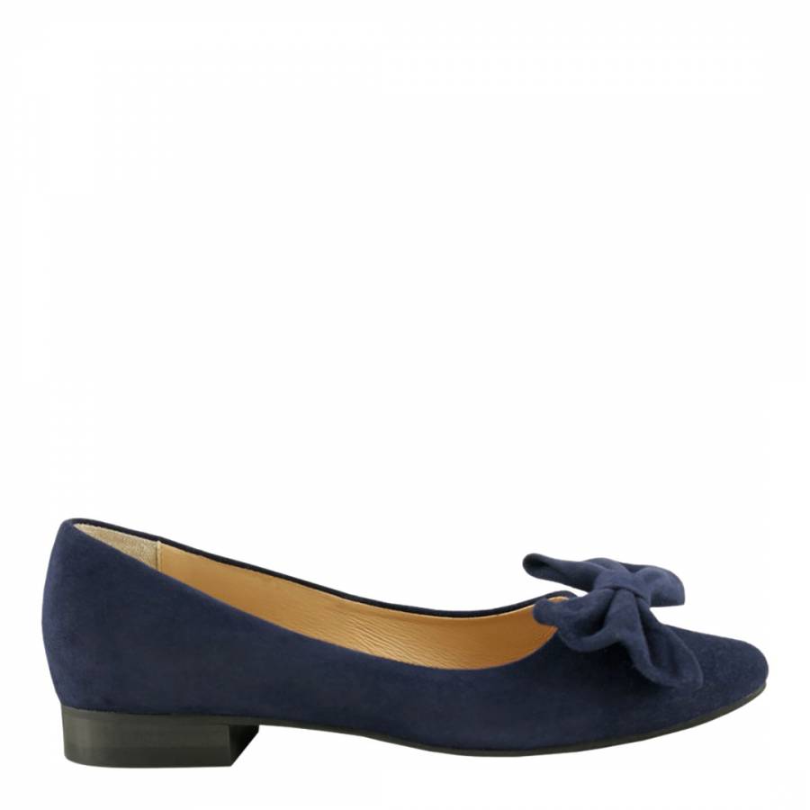 Navy Blue Suede Bow Ballet Flats - BrandAlley