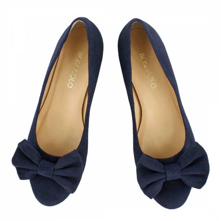 Navy Blue Suede Bow Ballet Flats Brandalley