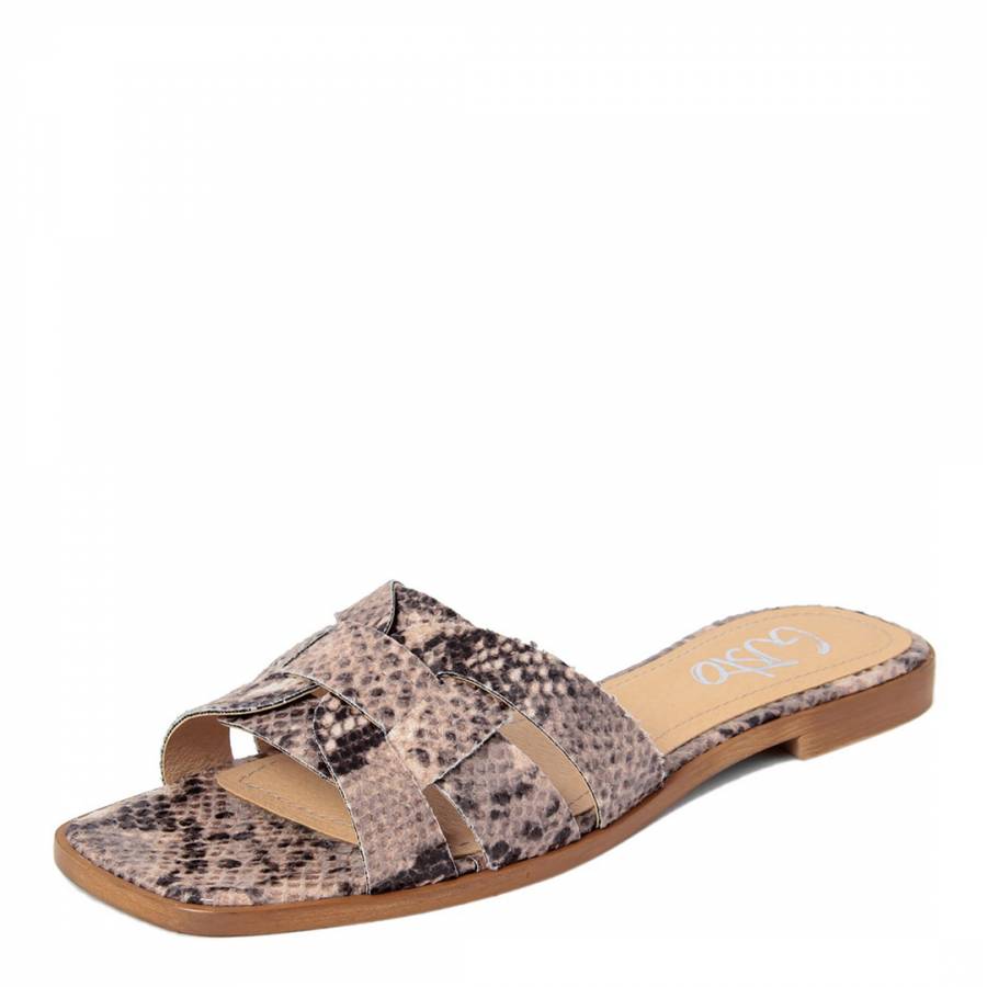 Snake Printed Leather Strappy Flat Sandals - BrandAlley