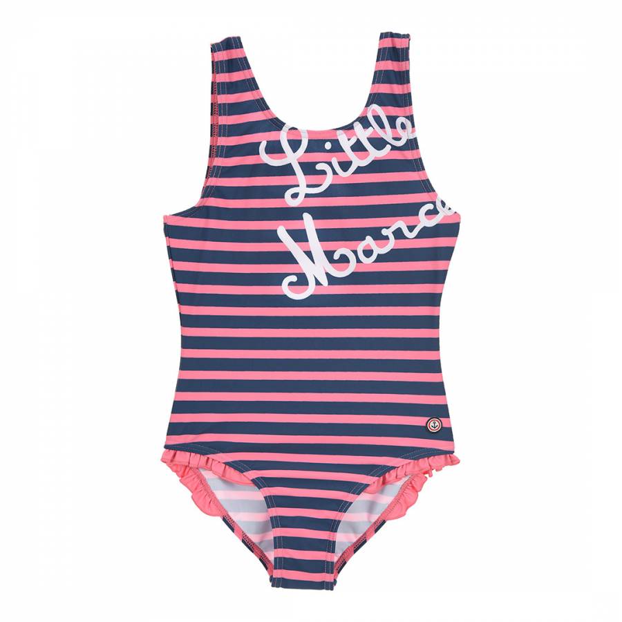 Kids Pink, Navy Striped Swimsuit - BrandAlley