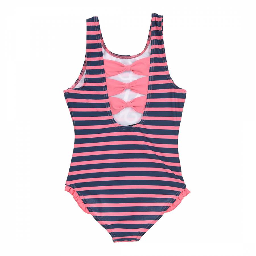 Kids Pink, Navy Striped Swimsuit - BrandAlley
