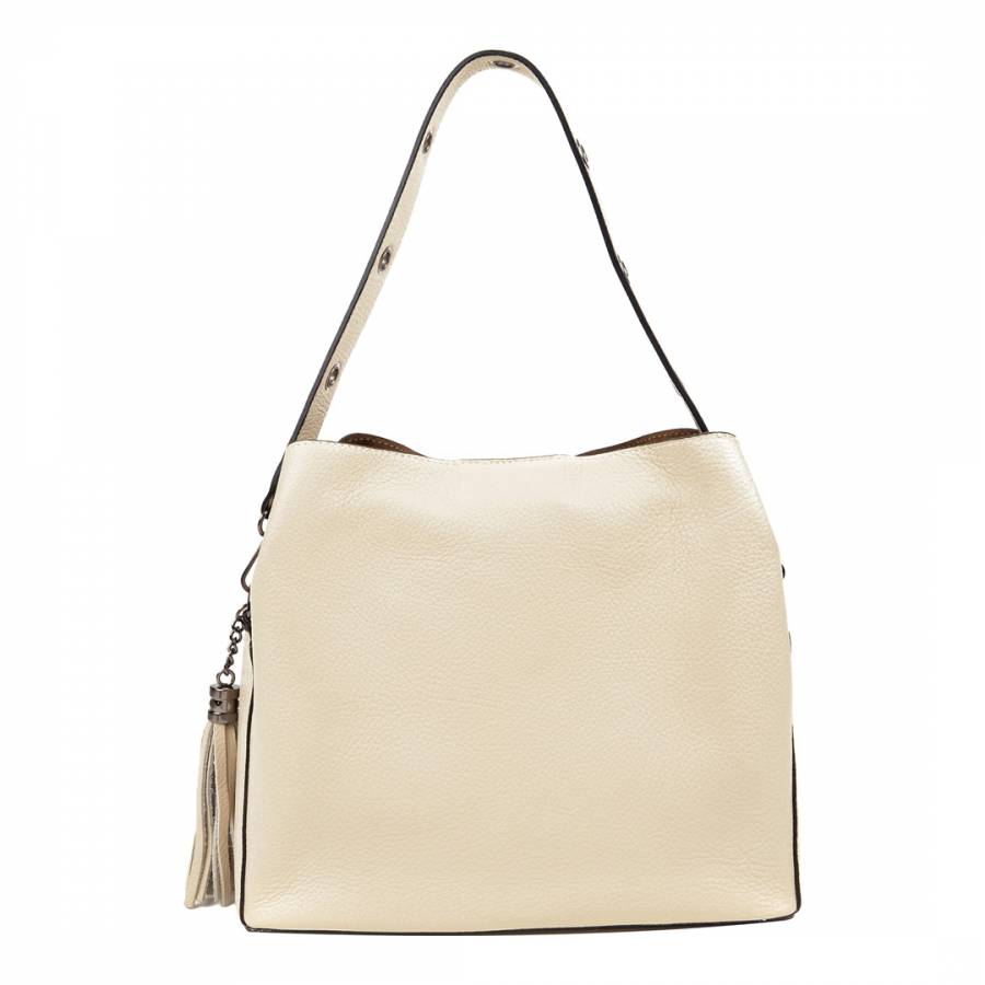 Beige Leather Tassel Top Handle Bag - BrandAlley