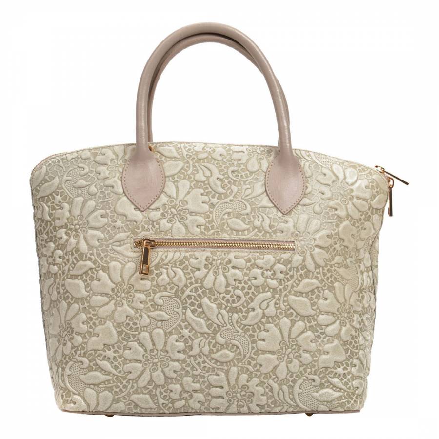 Beige Leather Floral Web Top Handle Bag - BrandAlley