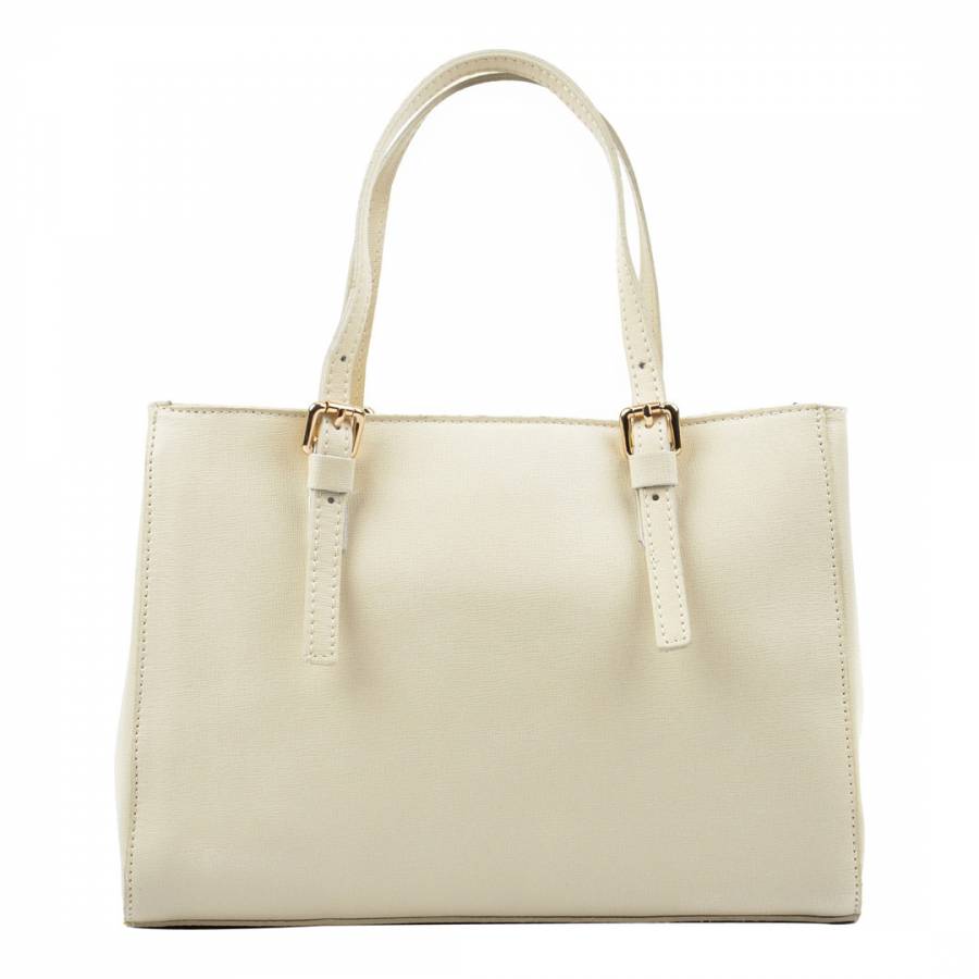 Cream Leather Top Handle Bag - BrandAlley
