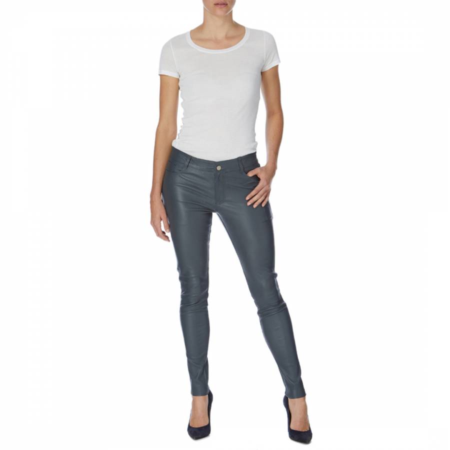 Charcoal Bandit Leather Stretch Jeans - BrandAlley