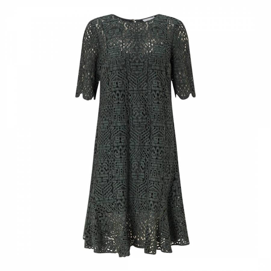 Geometric Lace Ruffle Dress - BrandAlley