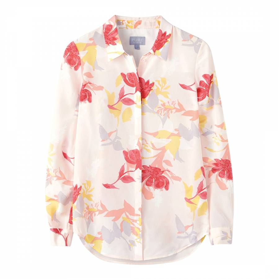Peach Floral Relaxed Washed Silk Blouse - BrandAlley