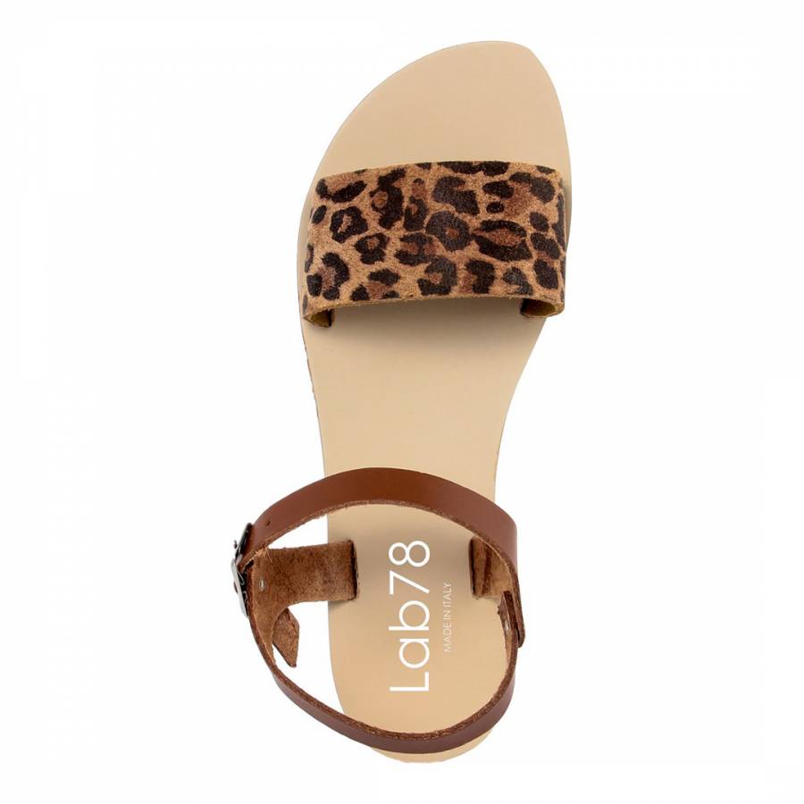 Chocolate Brown & Leopard Print Leather Sandals - BrandAlley