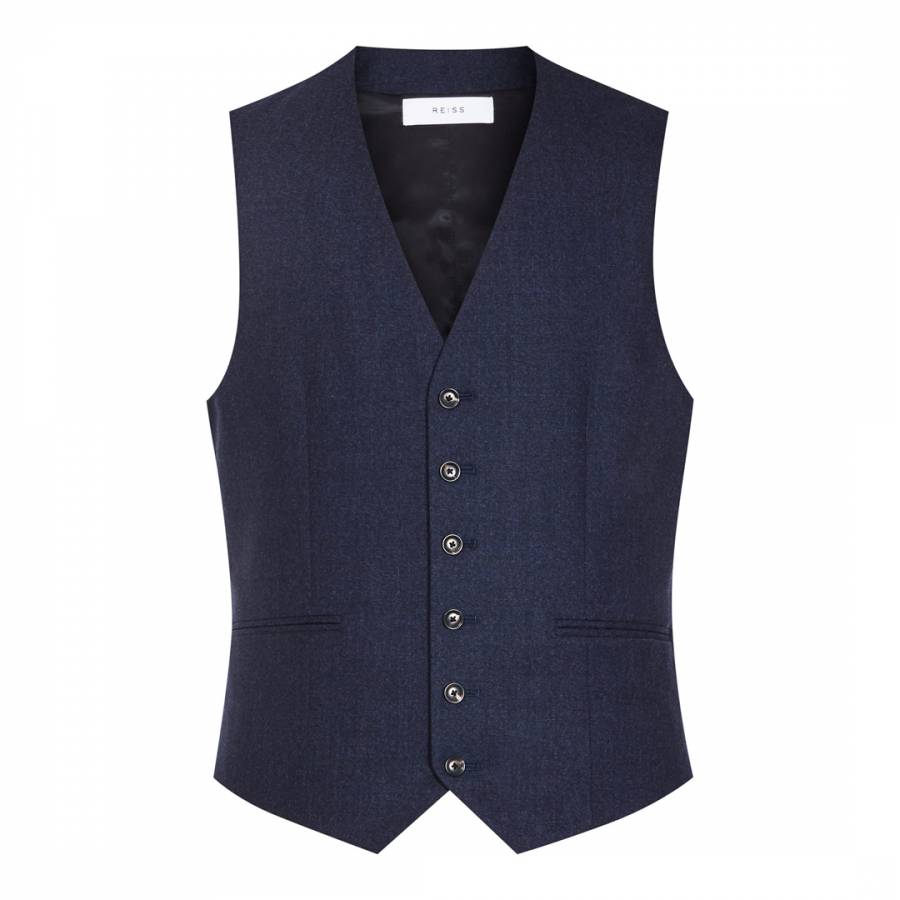 Airforce Blue Robin Modern Fit Wool Waistcoat - BrandAlley