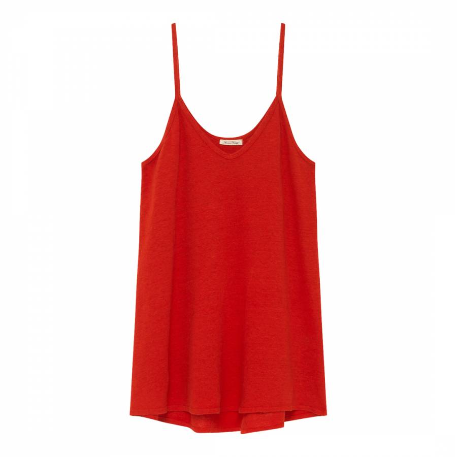 Red V Collar Thin Straps Trapeze Tank Top - BrandAlley