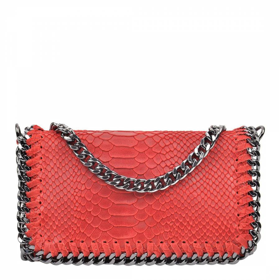 Red Snakeskin Leather Shoulder Bag - BrandAlley