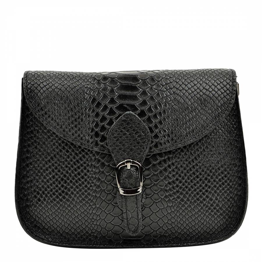 Black Snake Leather Shoulder Bag - BrandAlley