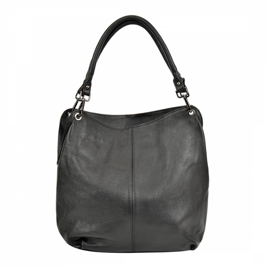 Black Leather Double Handle Bag - BrandAlley