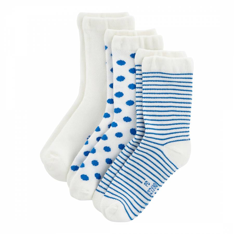 White/Blue 3 Pairs Of Socks - BrandAlley