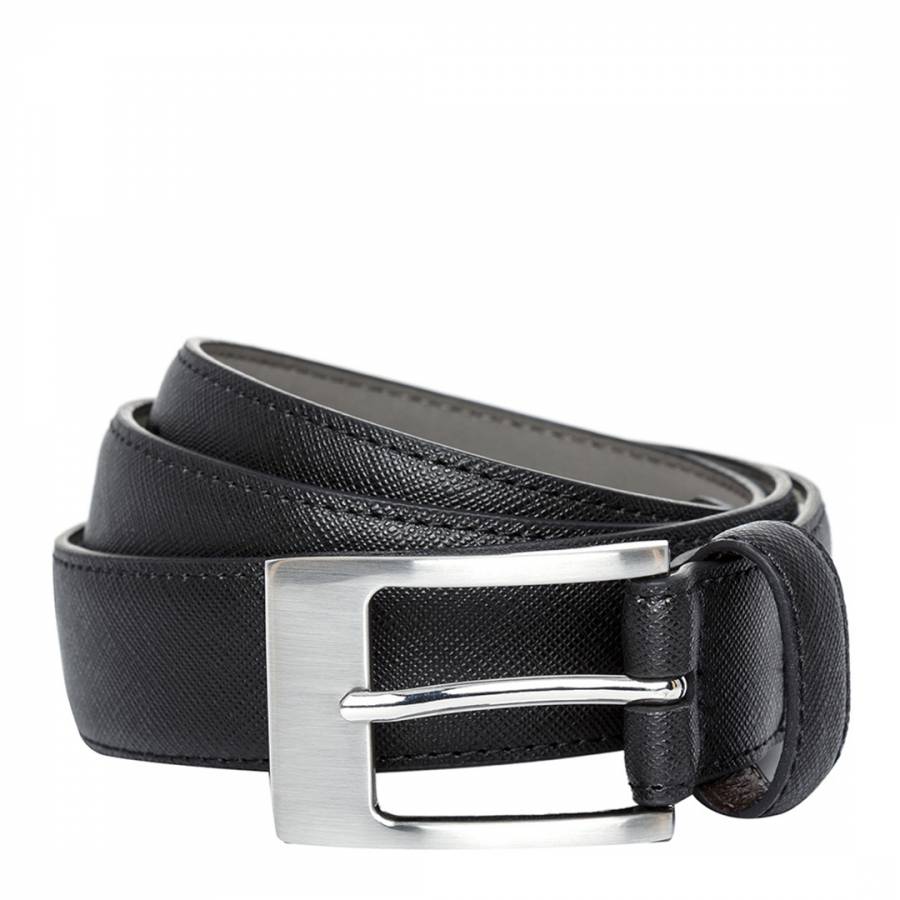 Black Textured Leather Belt - BrandAlley