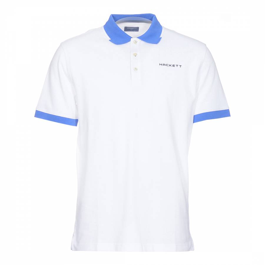 White/Blue Donald Cotton Polo Shirt - BrandAlley