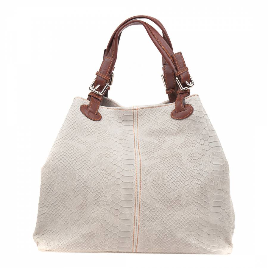 Beige Leather Woven Shopper Bag - BrandAlley