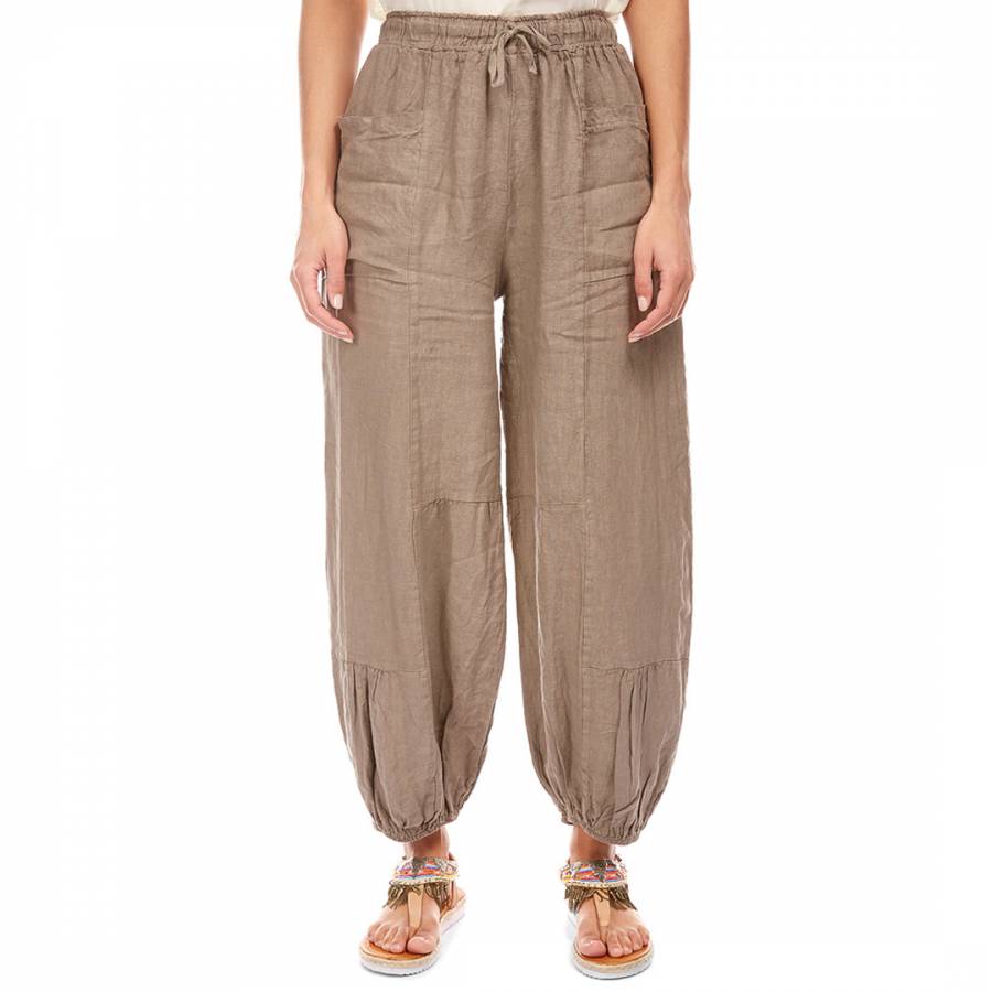 Taupe Balloon Linen Trousers - BrandAlley