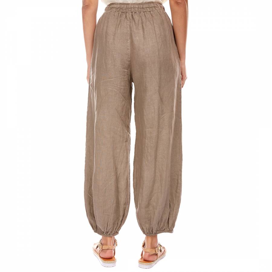 Taupe Balloon Linen Trousers - BrandAlley
