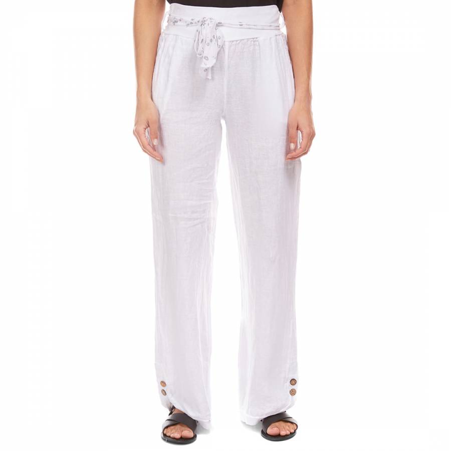 White Button Wide Linen Trousers - BrandAlley