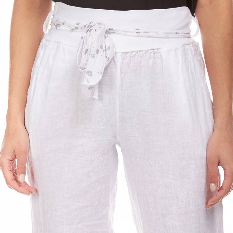 White Button Wide Linen Trousers - BrandAlley