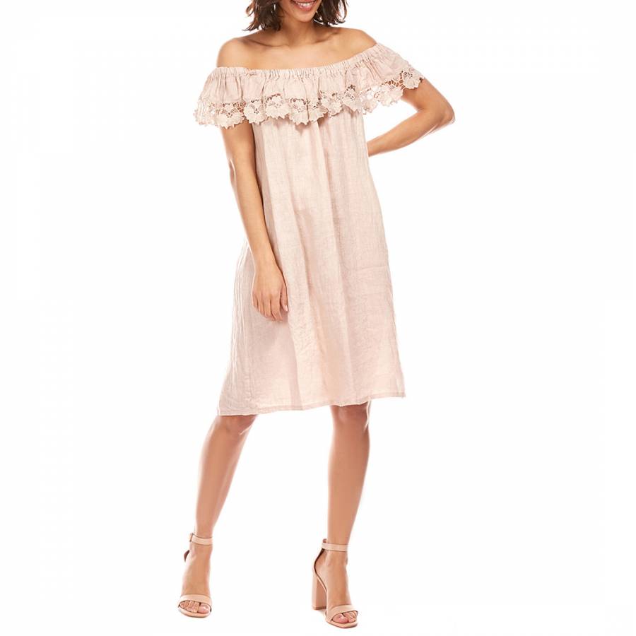 Blush Embroidered Relaxed Linen Dress - BrandAlley