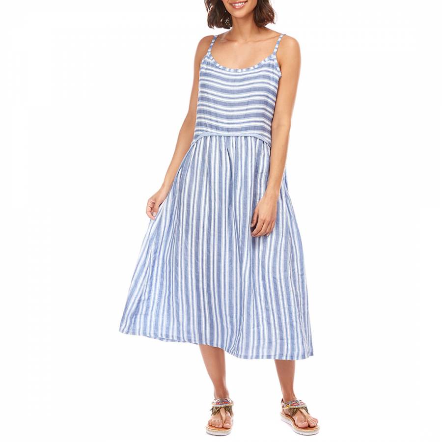 Indigo Contrast Stripe Linen Dress - BrandAlley