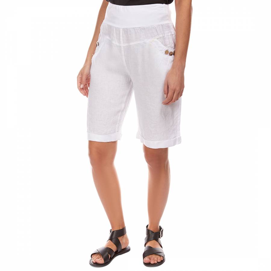 White Fitted Linen Shorts - BrandAlley