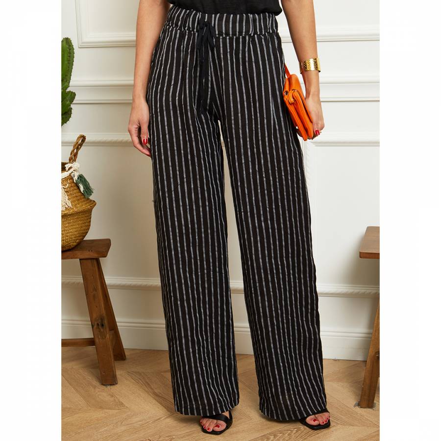 Black Stripe Wide Linen Trousers - Trousers - Clothing - Women - BrandAlley