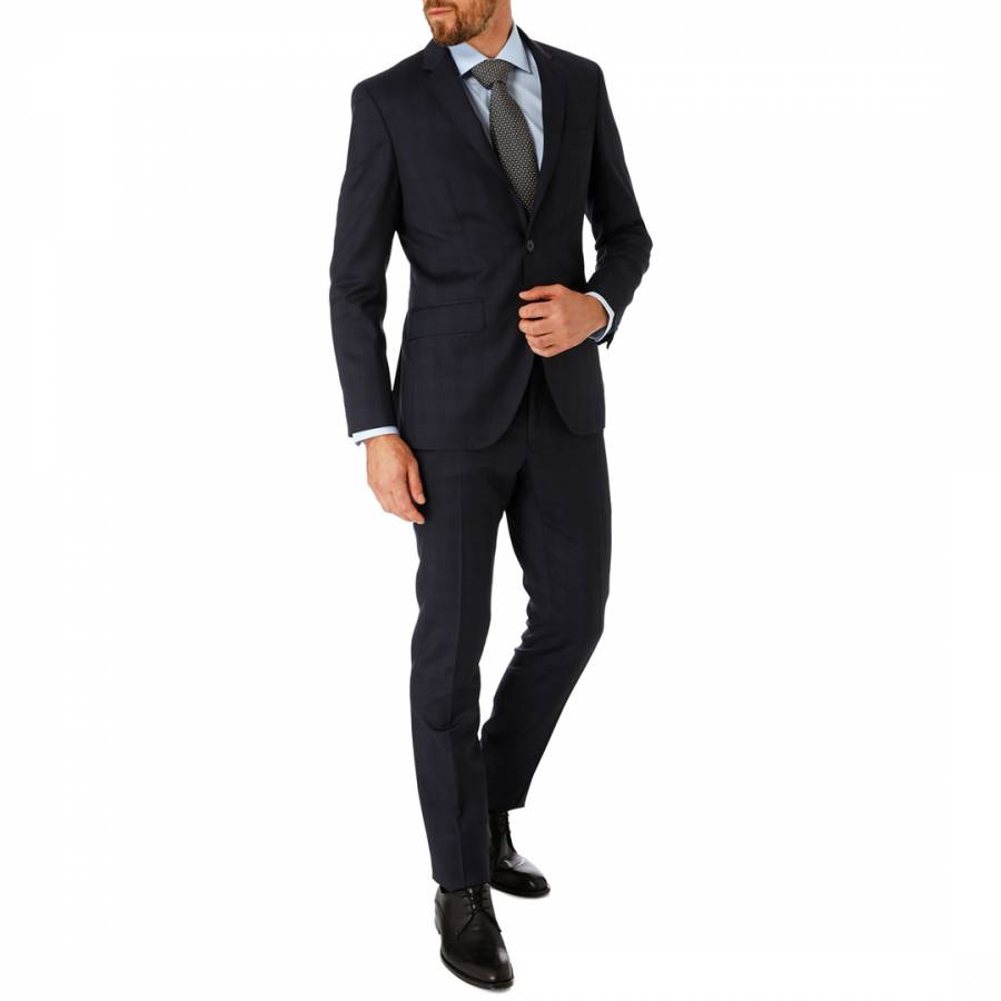 Navy Classic Check Wool Suit - BrandAlley