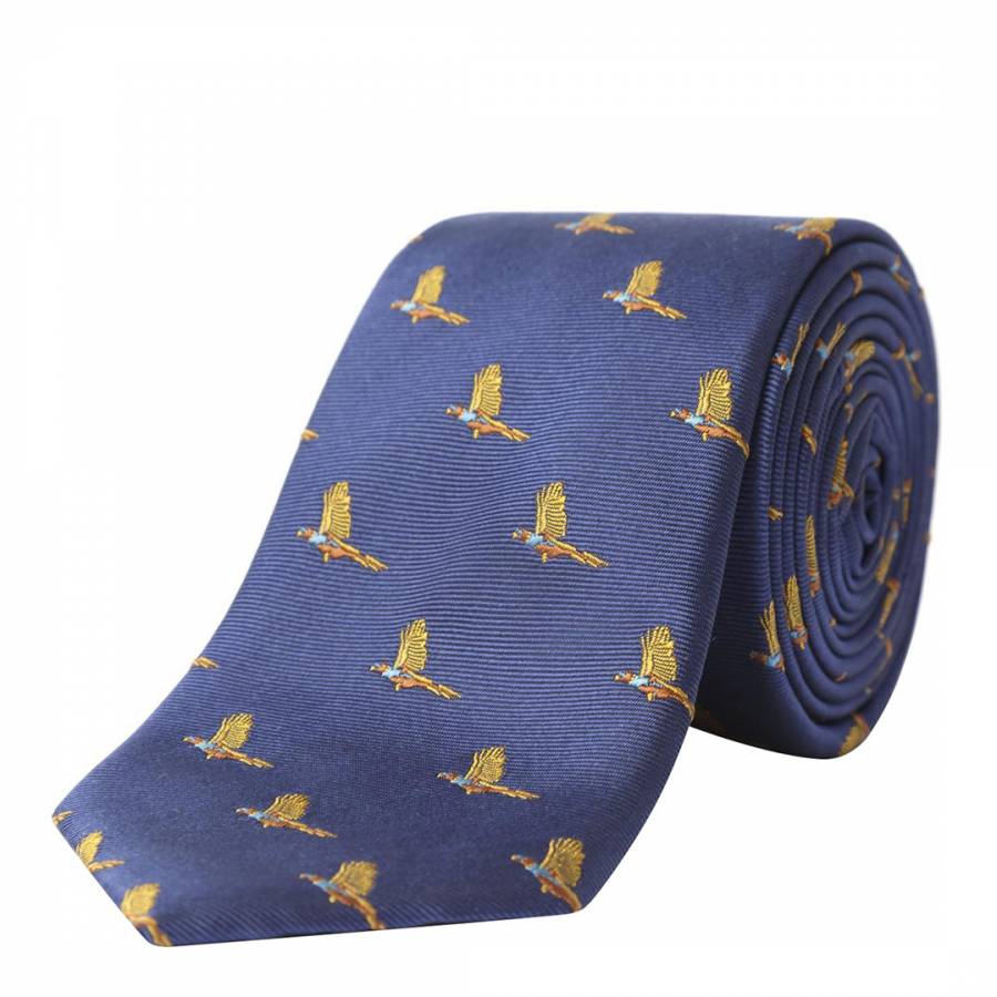 Navy Silk Bird Tie - BrandAlley