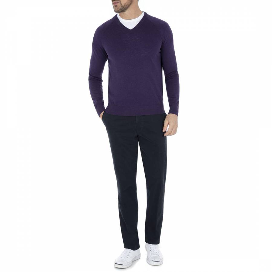 Purple Merino Wool V-Neck Jumper - BrandAlley