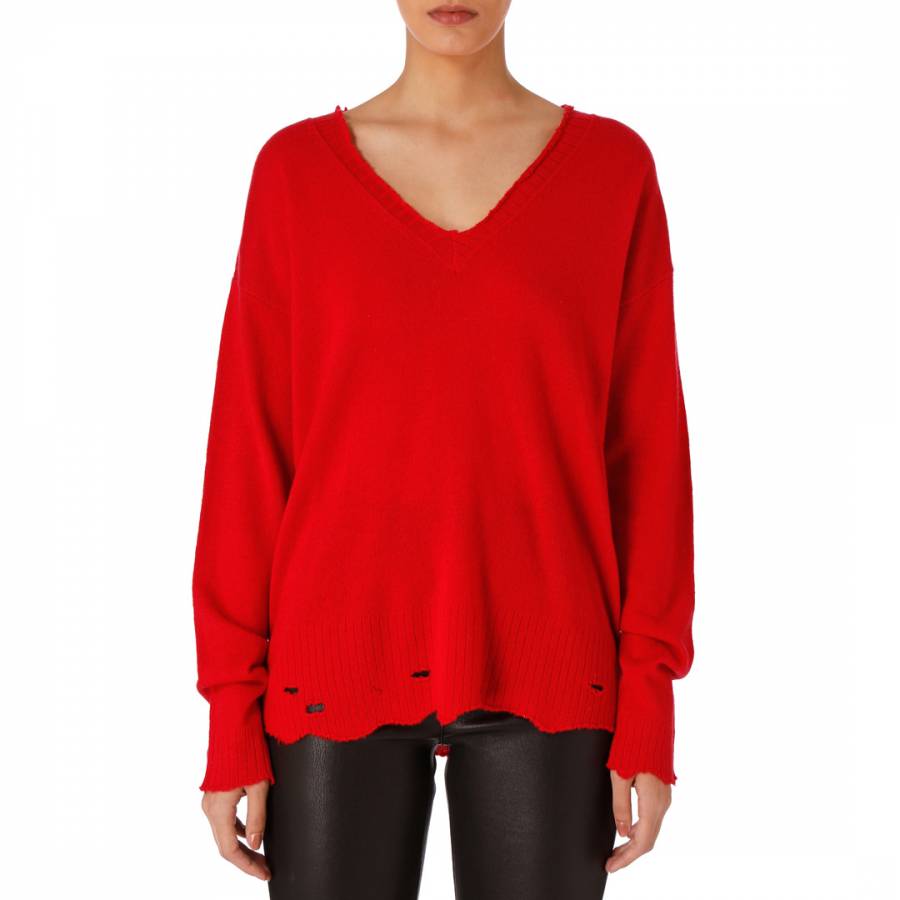 Red Destroyed Cashmere Sweater - BrandAlley