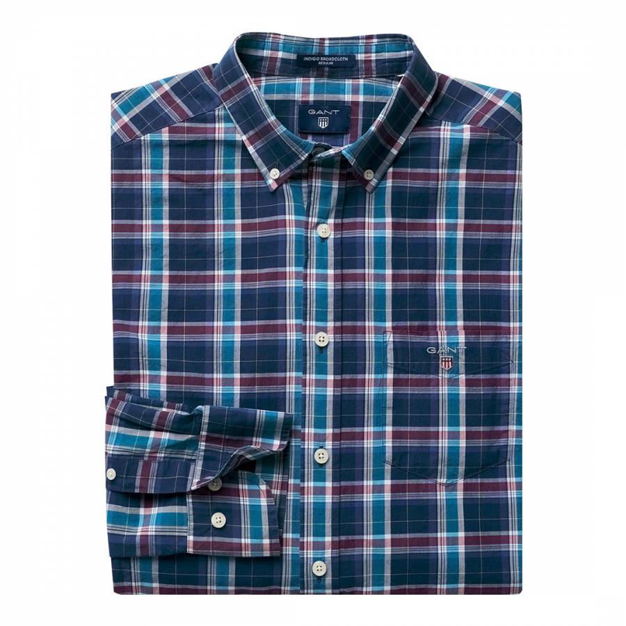 Indigo Cotton Broadcloth Check Shirt - BrandAlley