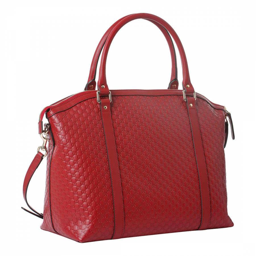 Deep Red Gucci Monogram Leather Tote Bag - BrandAlley