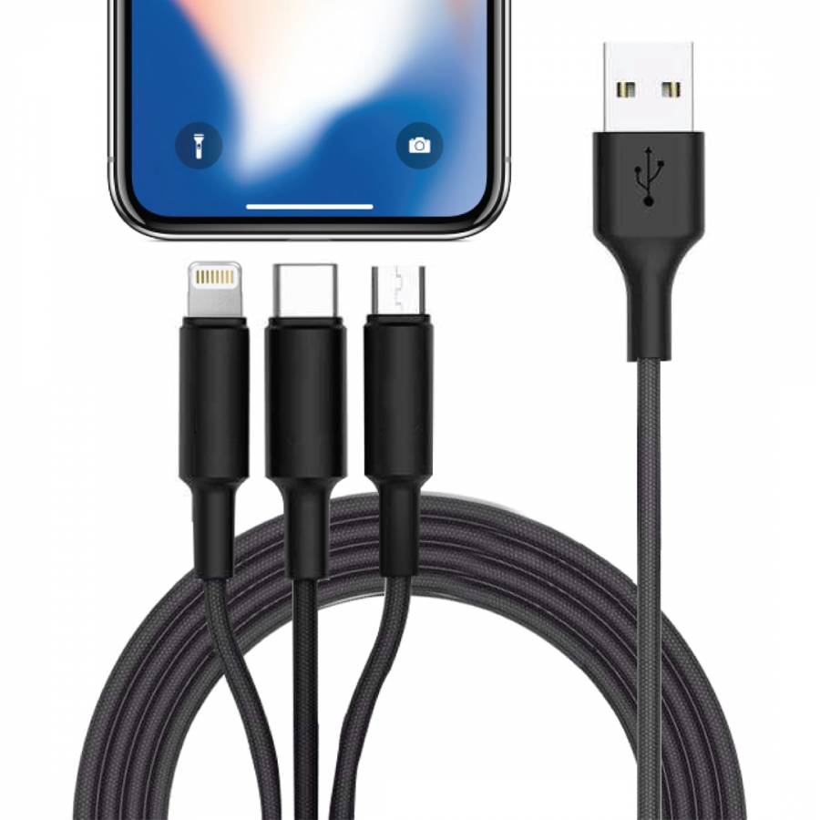 3 in 1 'Octopus' USB Lightning Charger Cable, Black - BrandAlley