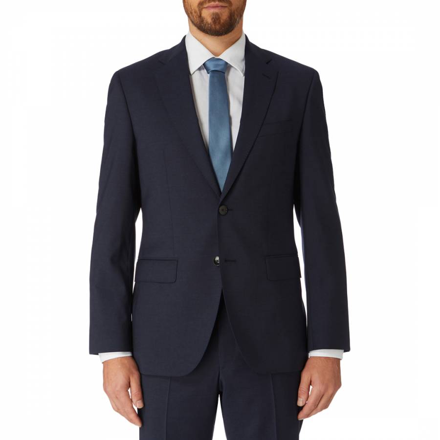 Navy Textured Johnstons Classic Fit Jacket - BrandAlley