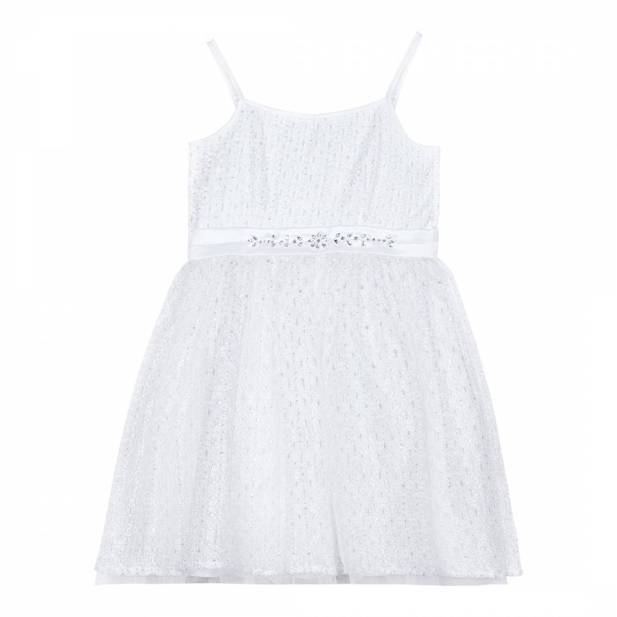 White Metallic Lace Embellished Prom Dress - BrandAlley