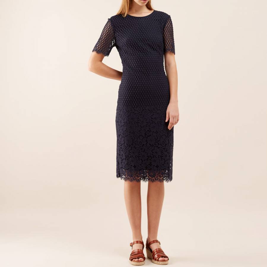 Navy Floral Engineered Lace Dress - BrandAlley