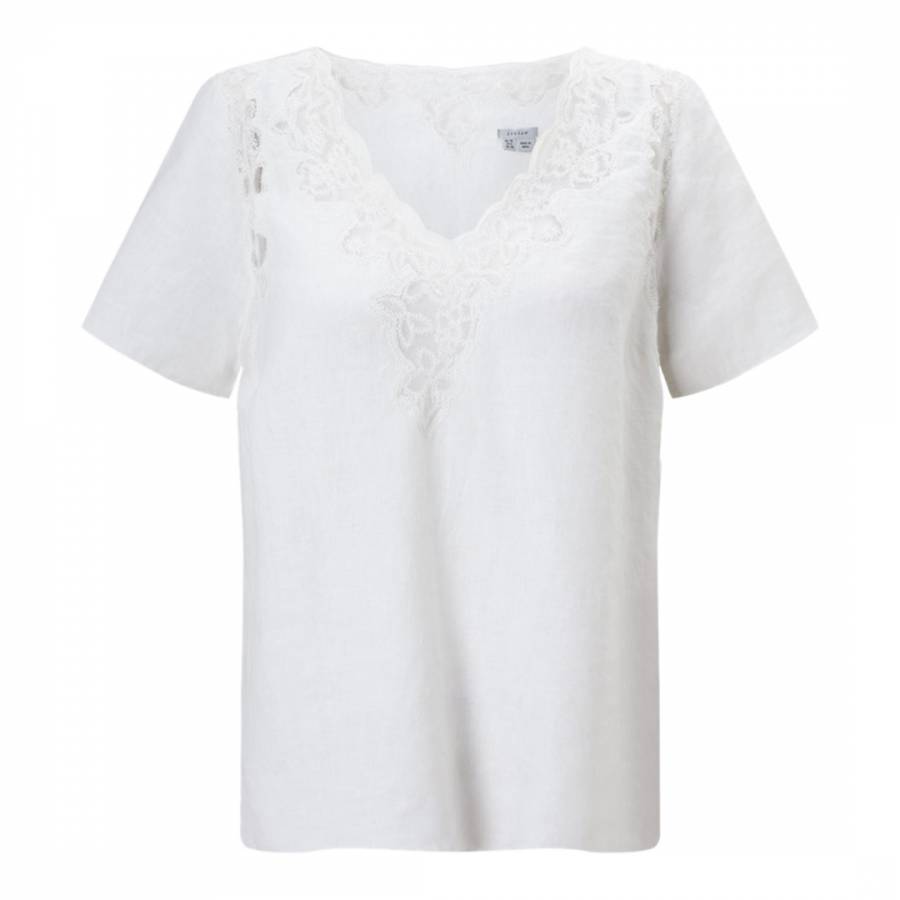 White Floral Embroidered Linen Top - BrandAlley