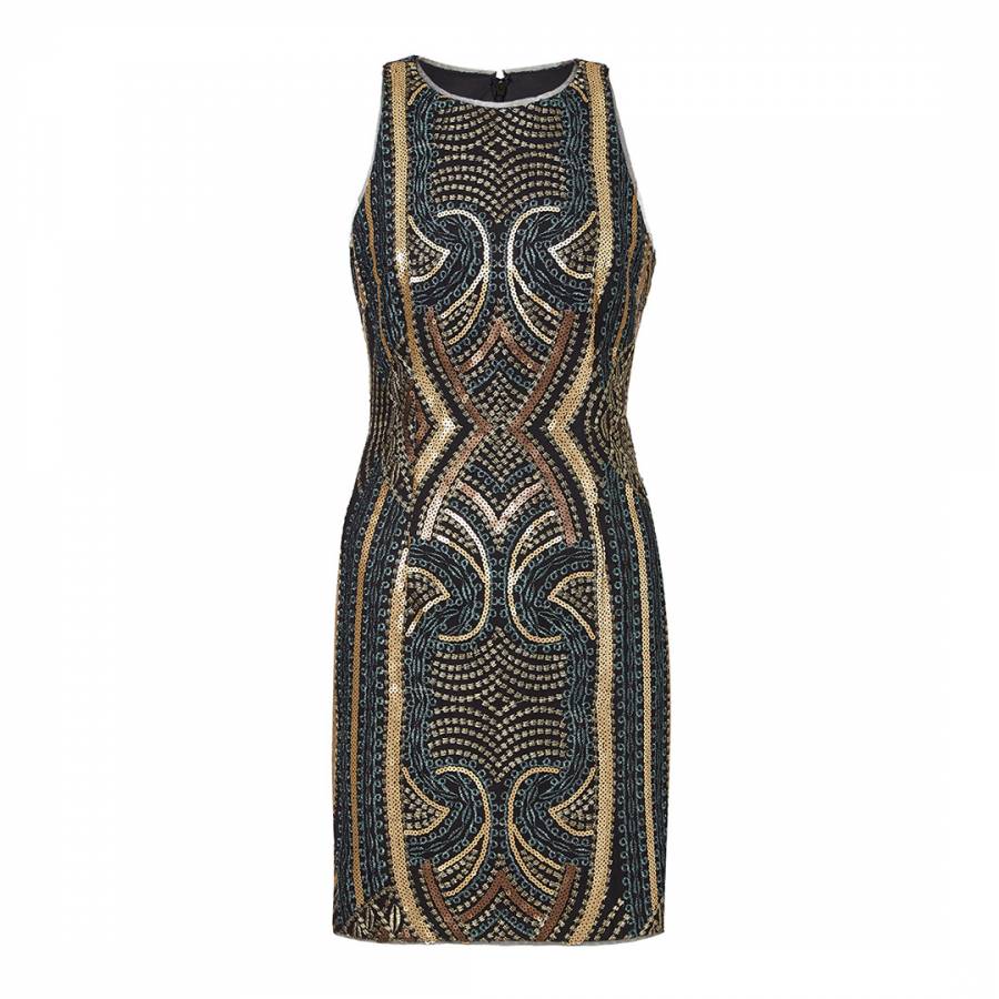 Gold/Multi Embroidered Sequin Dress - BrandAlley