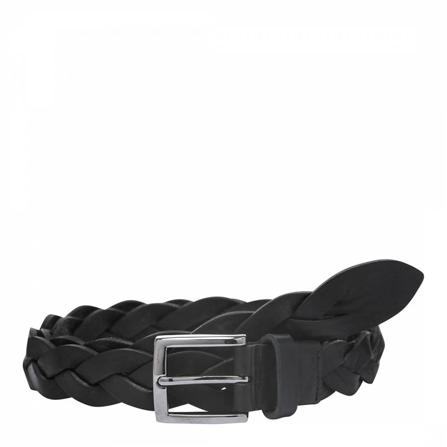 Women's Black Plaited Leather Belt - BrandAlley