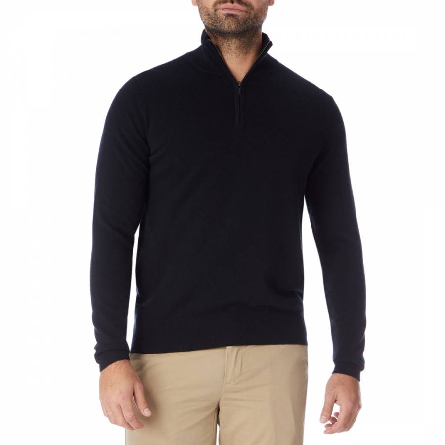 Black Cashmere Zip Neck Sweater - BrandAlley