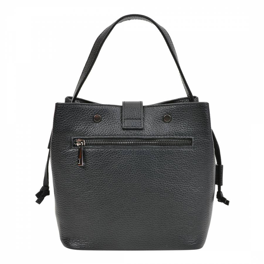 Black Leather Studded Bucket Bag - BrandAlley