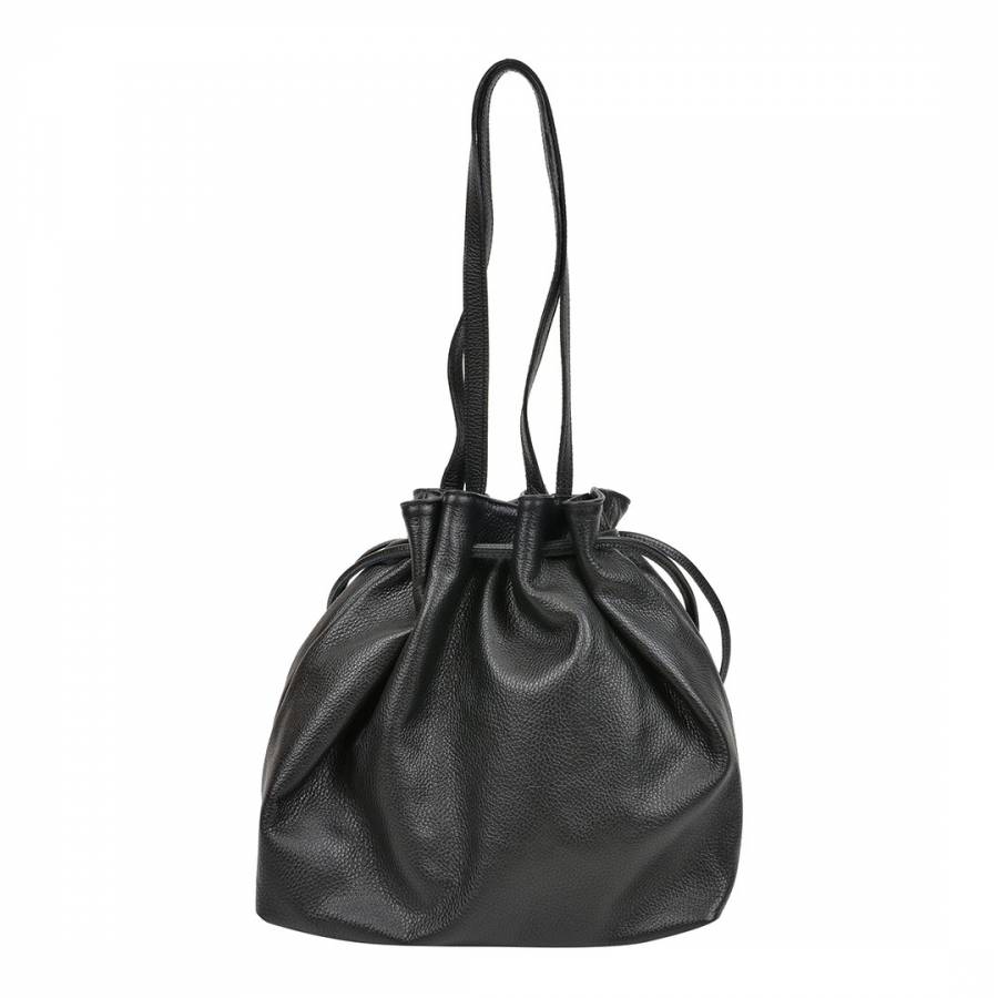 Black Leather Drawstring Bag - BrandAlley
