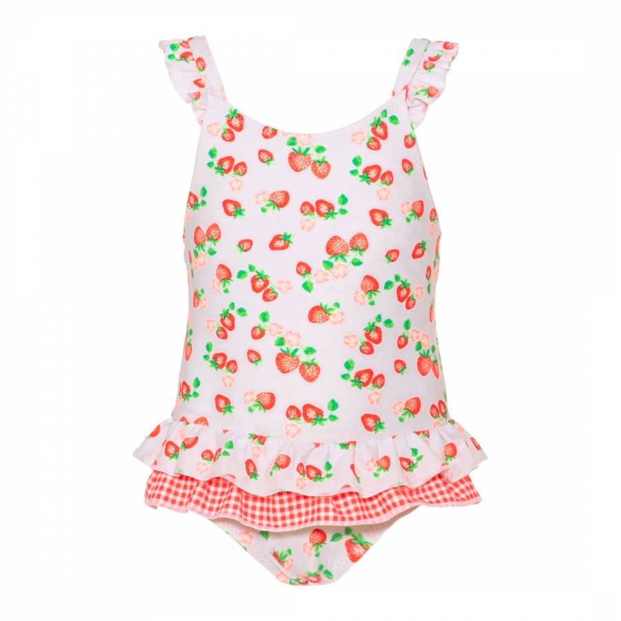 Baby Girls White Wild Strawberries Frill Swimsuit - BrandAlley