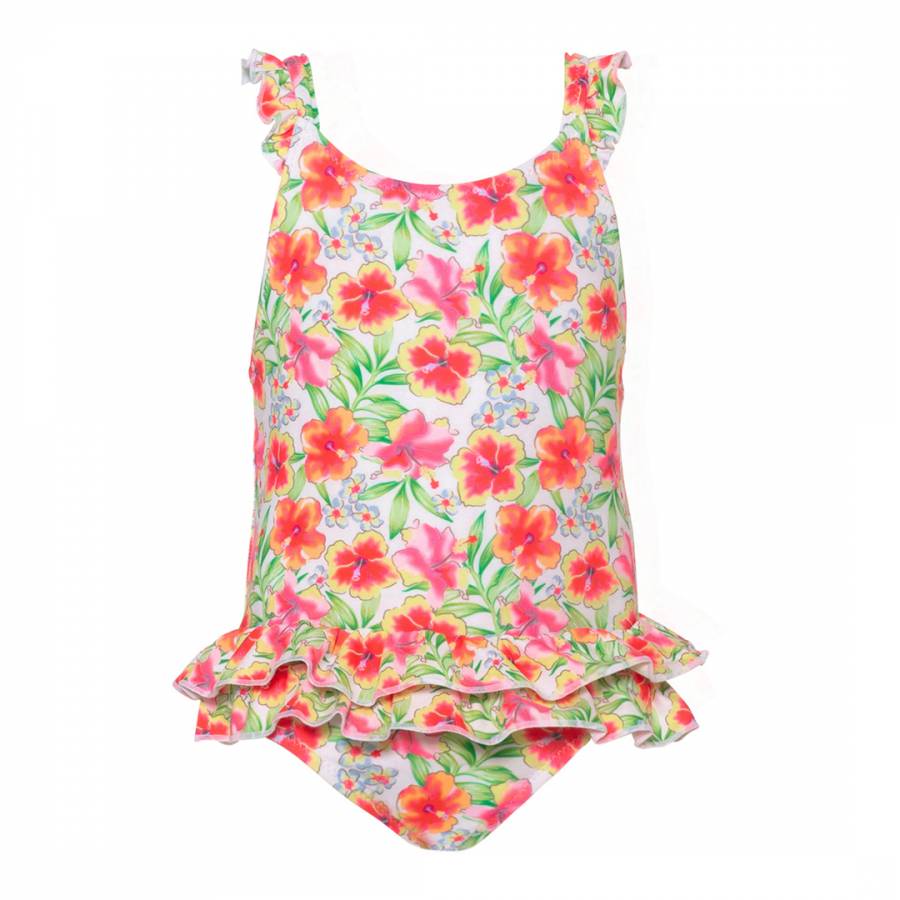 Baby Girls Orange Tropical Frill Swimsuit - BrandAlley