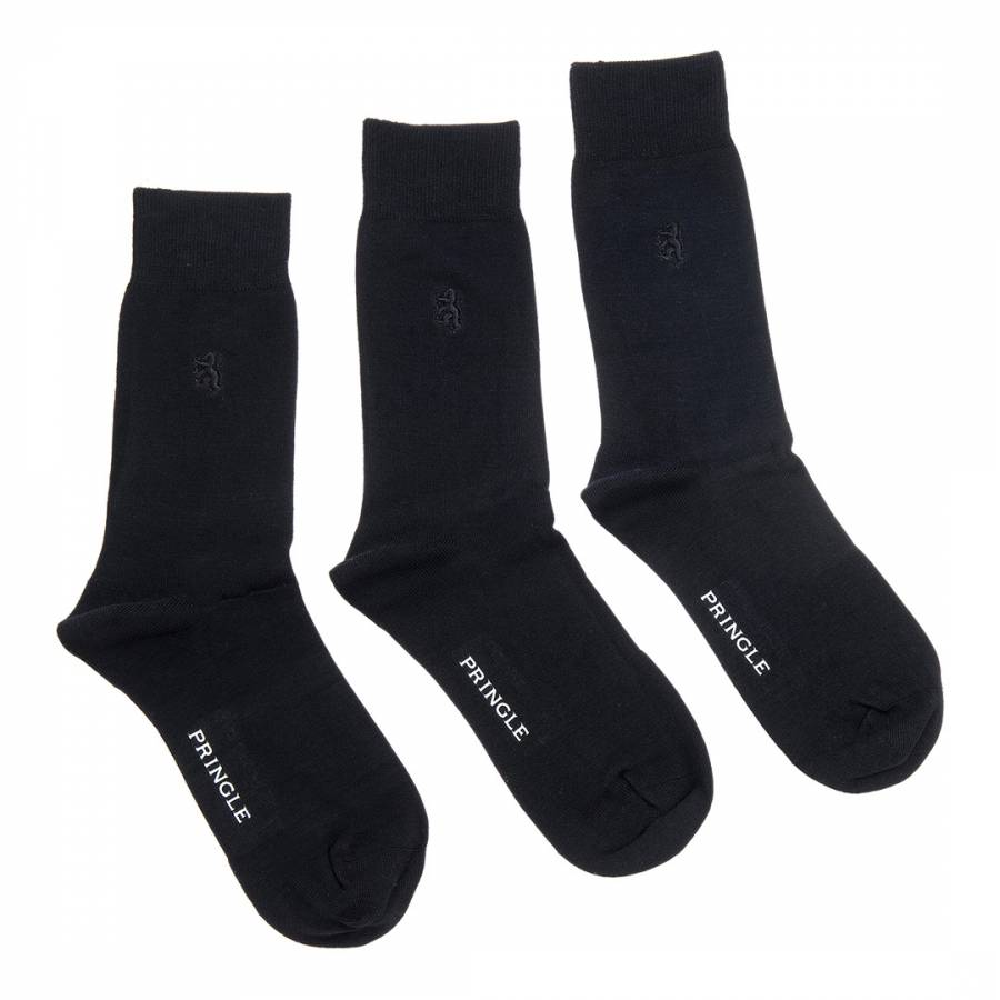Black Label Black Eckford Plain 3 Pack Bamboo Socks - BrandAlley