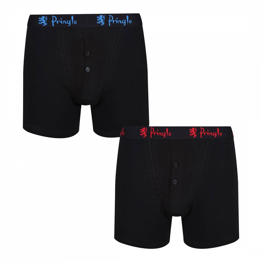 Black/Blue/Red Waistband 2PK Knitted Boxers - BrandAlley