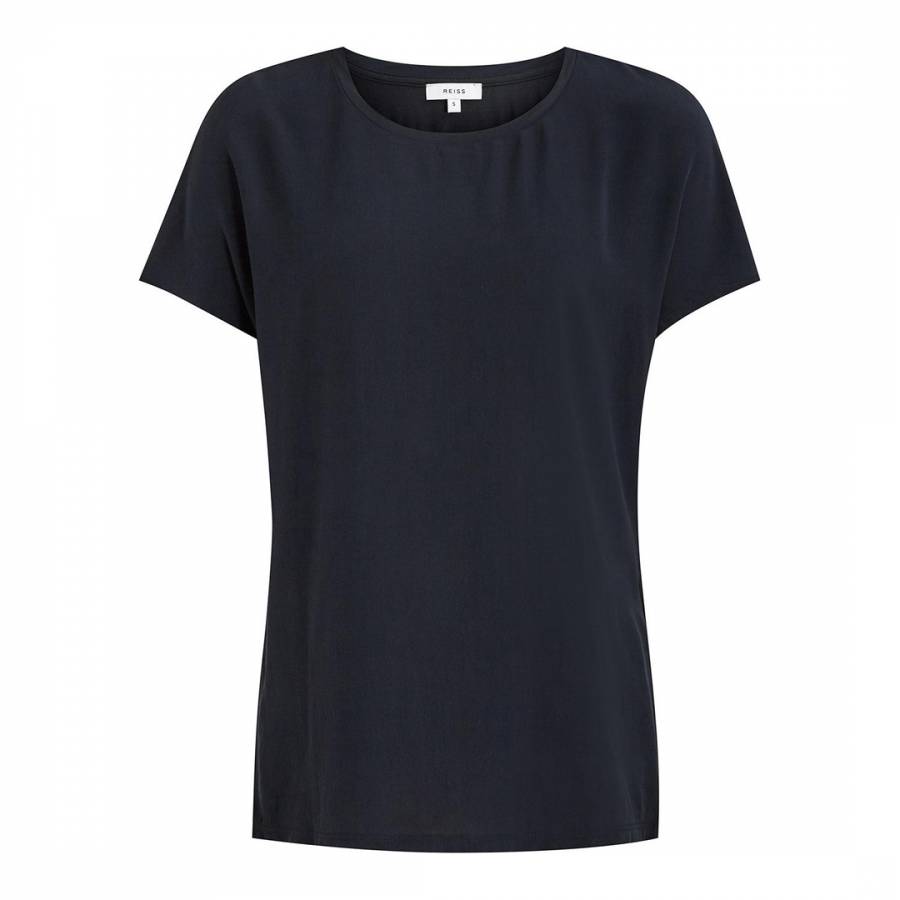 Navy Silk Front T-Shirt - BrandAlley
